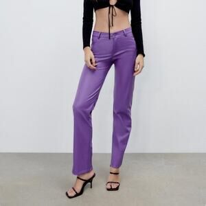 ZARA Purple Faux Leather Trouser Pants Straight Leg High Rise